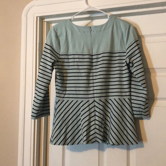 Talbots aqua w/black stripes stretch top small - Picture 3 of 5